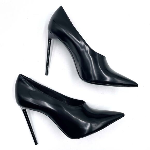 Saint Laurent Teddy 105 Pumps Black Patent High Vamp Pointed Toe Heels Sz 38 / 8 - Picture 2 of 8